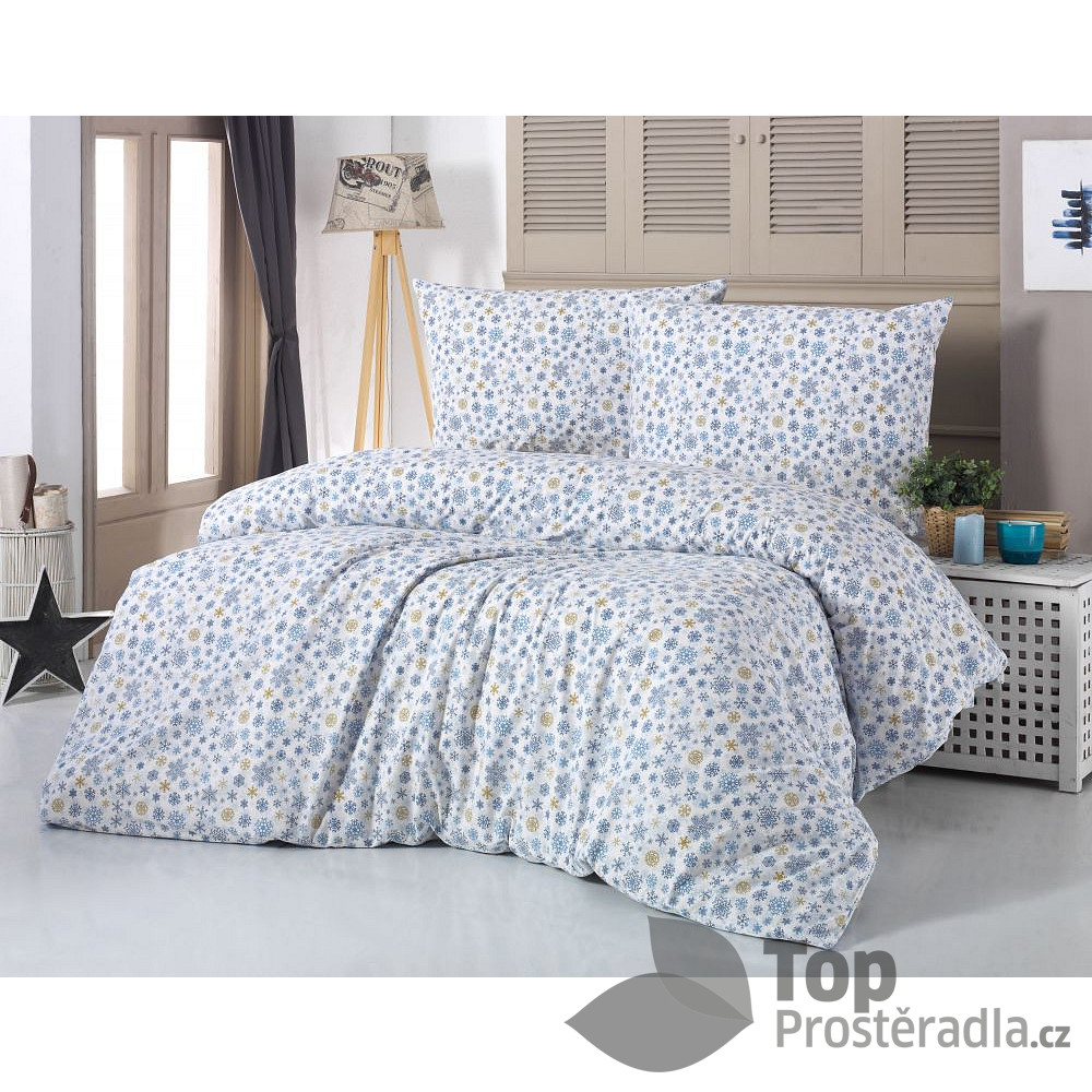 TOP Vánoční povlečení 140x200+70x90 VLOČKY modrobéžové