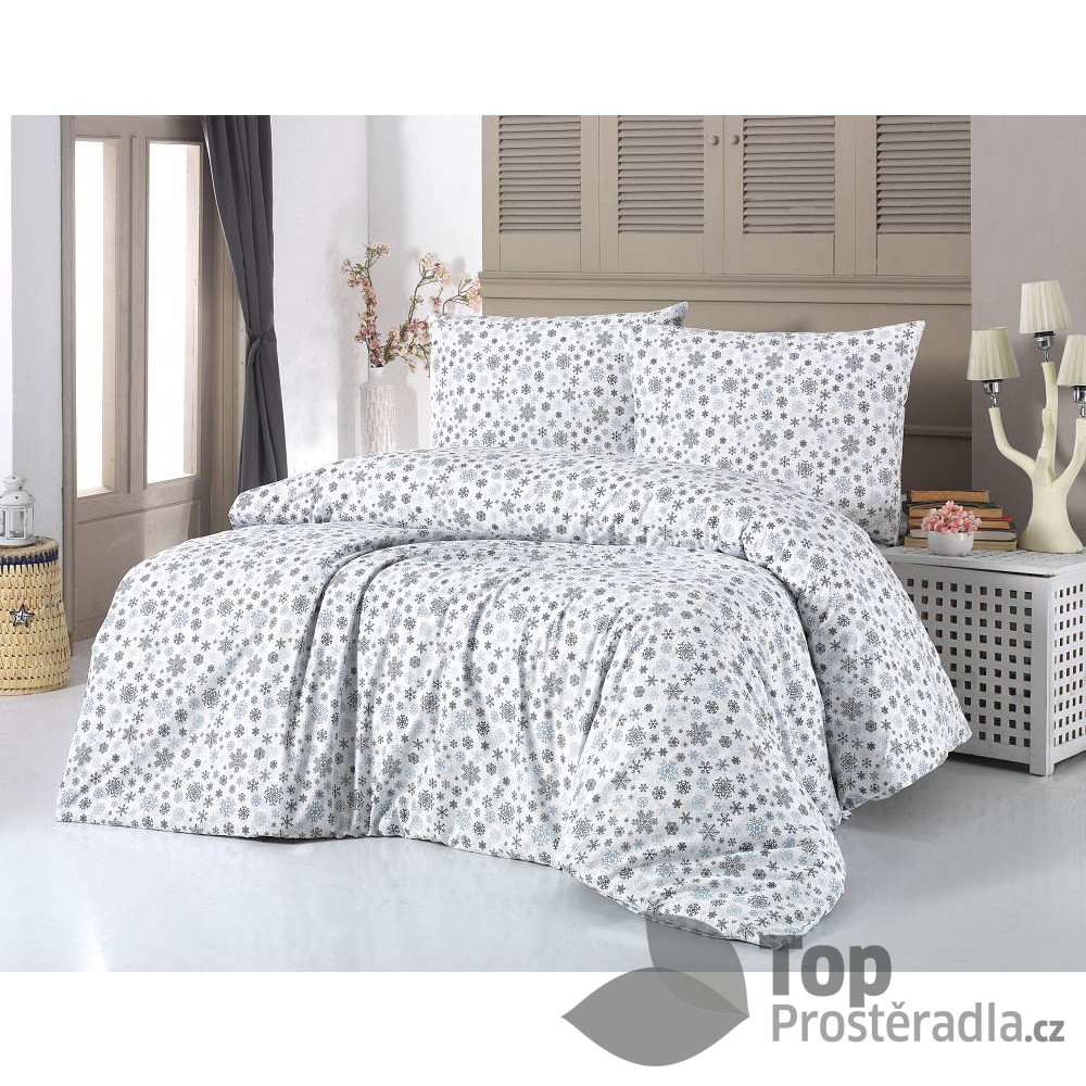 TOP Prodloužené vánoční povlečení 140x220+70x90 VLOČKY šedé