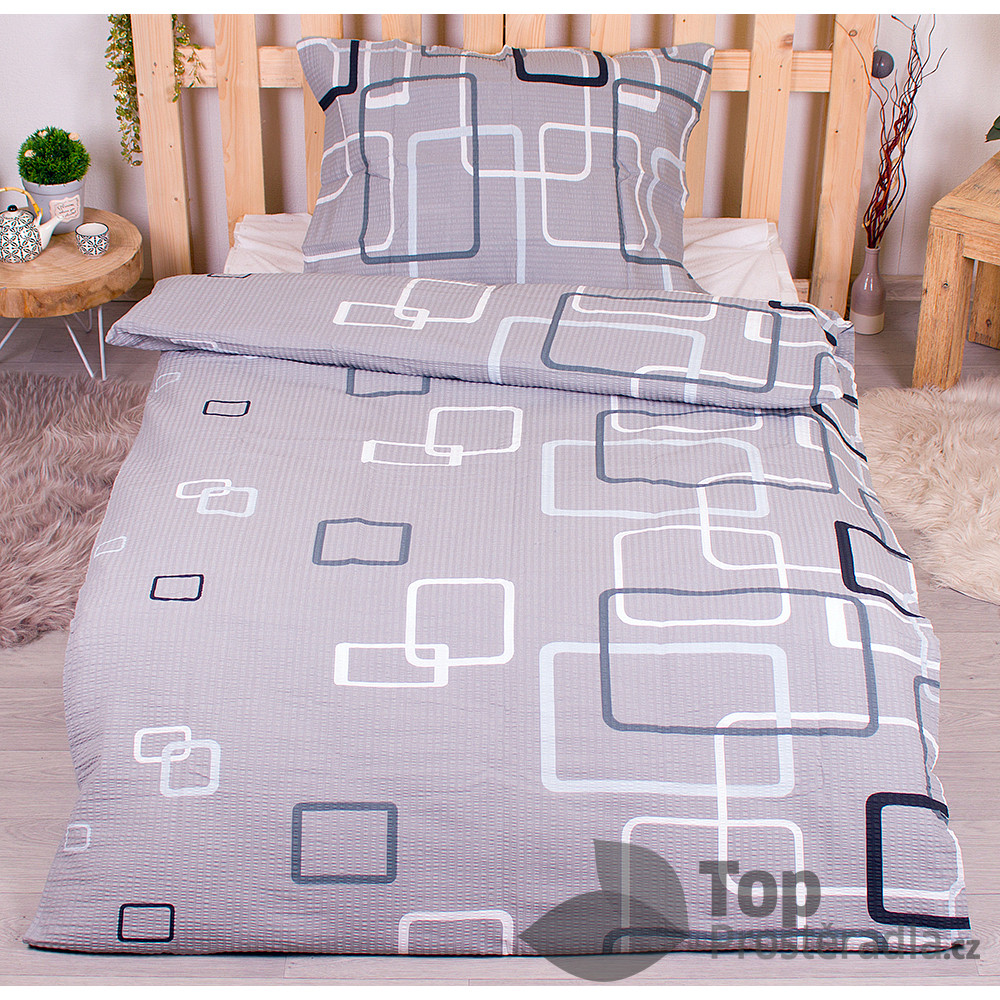 TOP Krepové povlečení Deluxe 140x200+70x90 - Kostky šedé