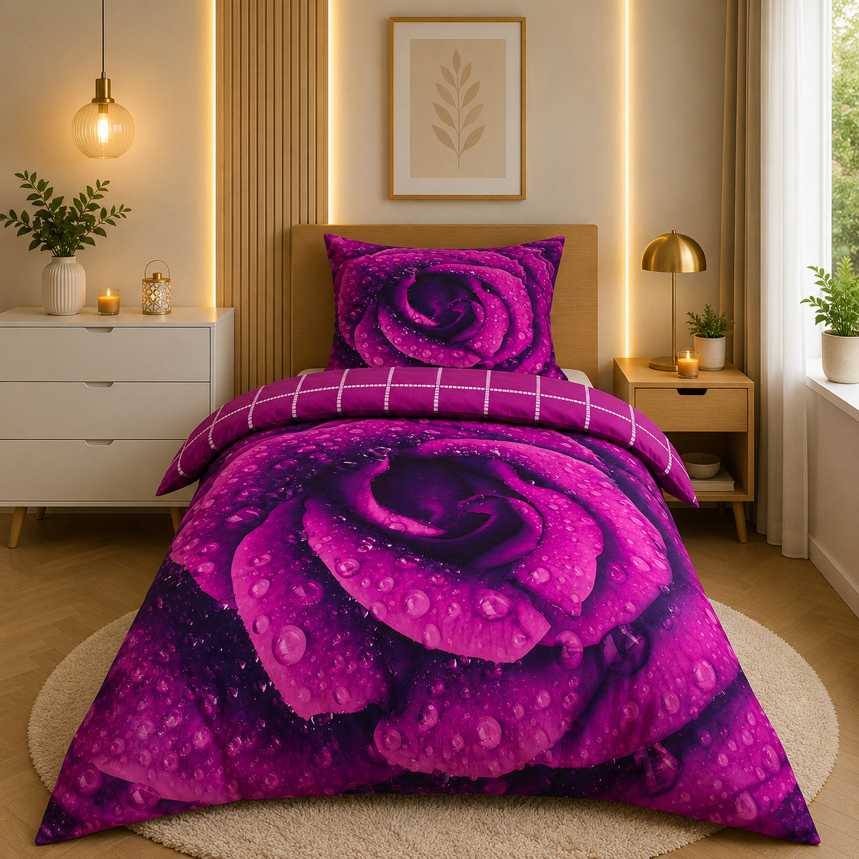 TP 3D povlečení 140x200 + 70x90 - Orosená růže