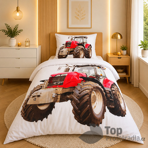 3D povlečení 140x200+70x90 Červený traktor