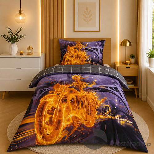 3D povlečení 140x200+70x90 Ohnivý jezdec
