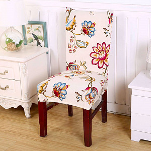 Univerzální elastický potah na židli s potiskem - Květiny pestrobarevné