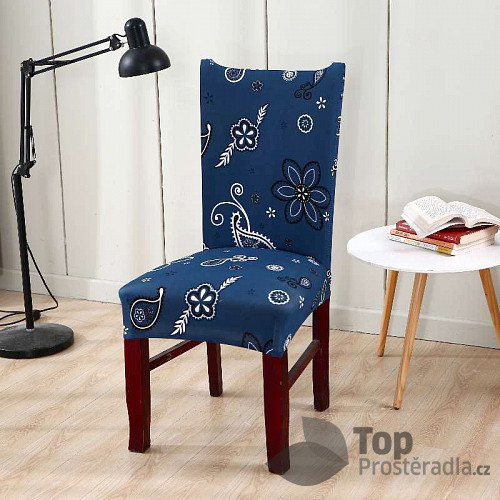 Univerzální elastický potah na židli s potiskem - Květiny černobílé