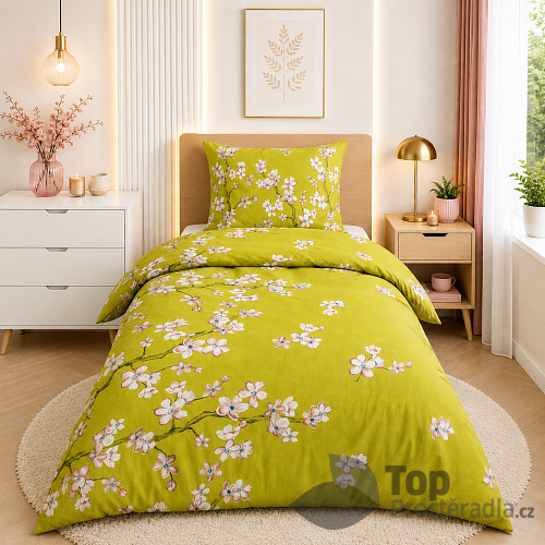 Krepové povlečení 140x200+70x90 Sakura zelená