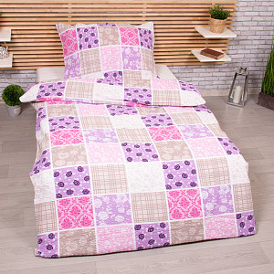 Krepové povlečení DELUXE 140x200+70x90 Patchwork růžový