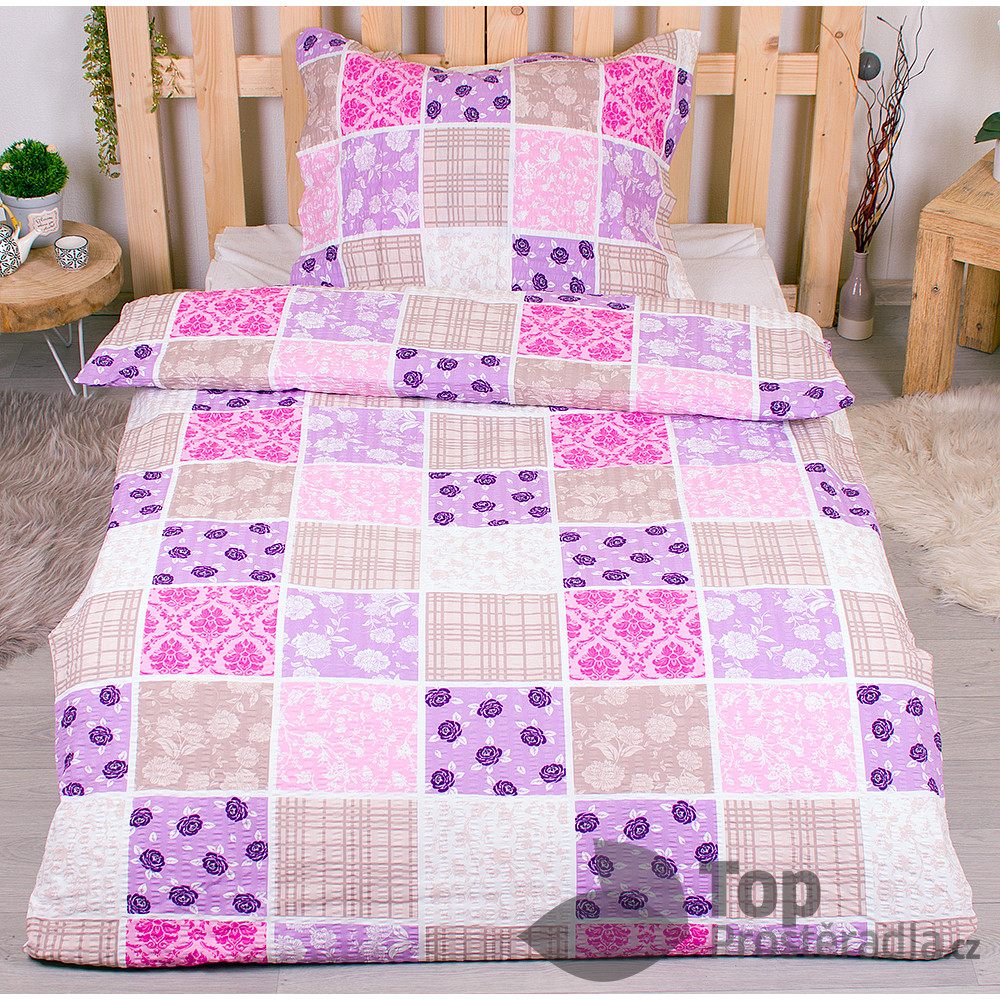 Krepové povlečení DELUXE 140x200+70x90 - Patchwork růžový