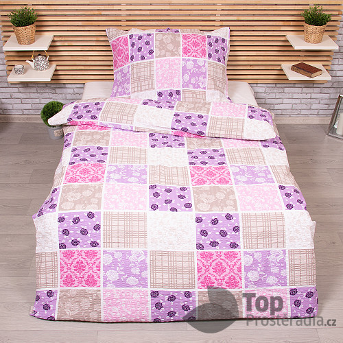 Krepové povlečení DELUXE 140x200+70x90 Patchwork růžový