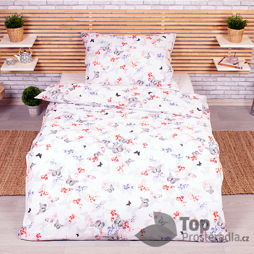 Polybavlněné povlečení DeLuxe 140x200+70x90 Barevní motýli