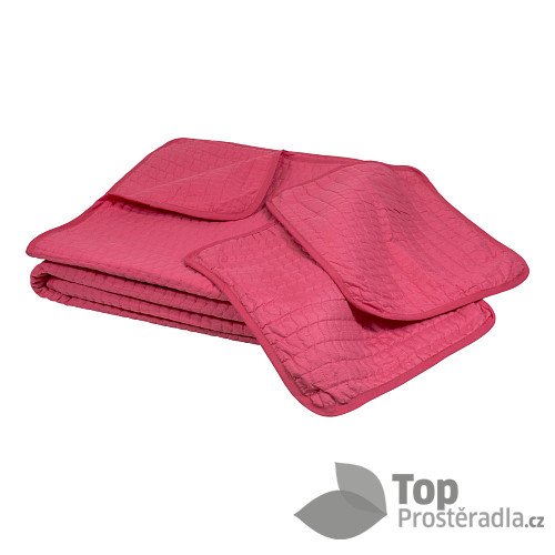 Přehoz na postel s povlaky na polštářky 220x240 + 2x 40x40 Růžová