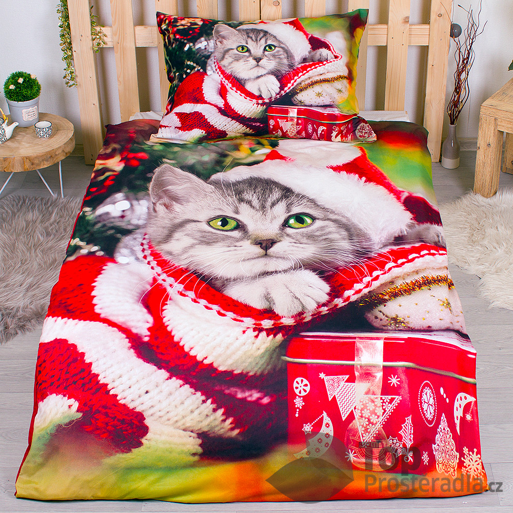 TP 3D povlečení 140x200 + 70x90 - Christmas Kitty