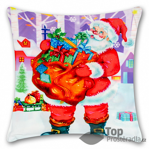 Povlak na polštářek s vánočním motivem 45x45 Santa s dárky