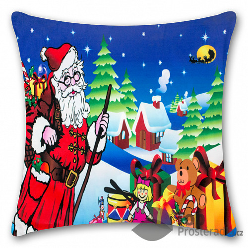 Povlak na polštářek s vánočním motivem 45x45 Santa a hračky