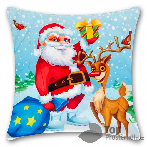 Povlak na polštářek s vánočním motivem 45x45 Santa s Rudolfem