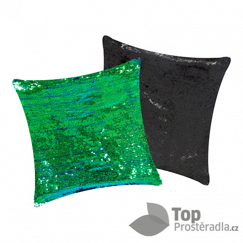 Set povlak na polštářek s flitry 40x40 Zelená/Černá + polštář