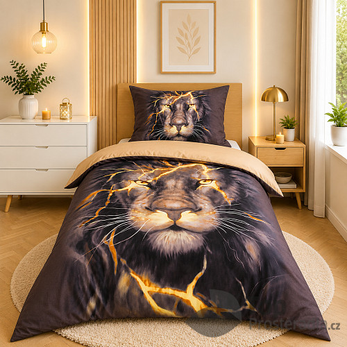 3D povlečení 140x200+70x90 Thunder lion