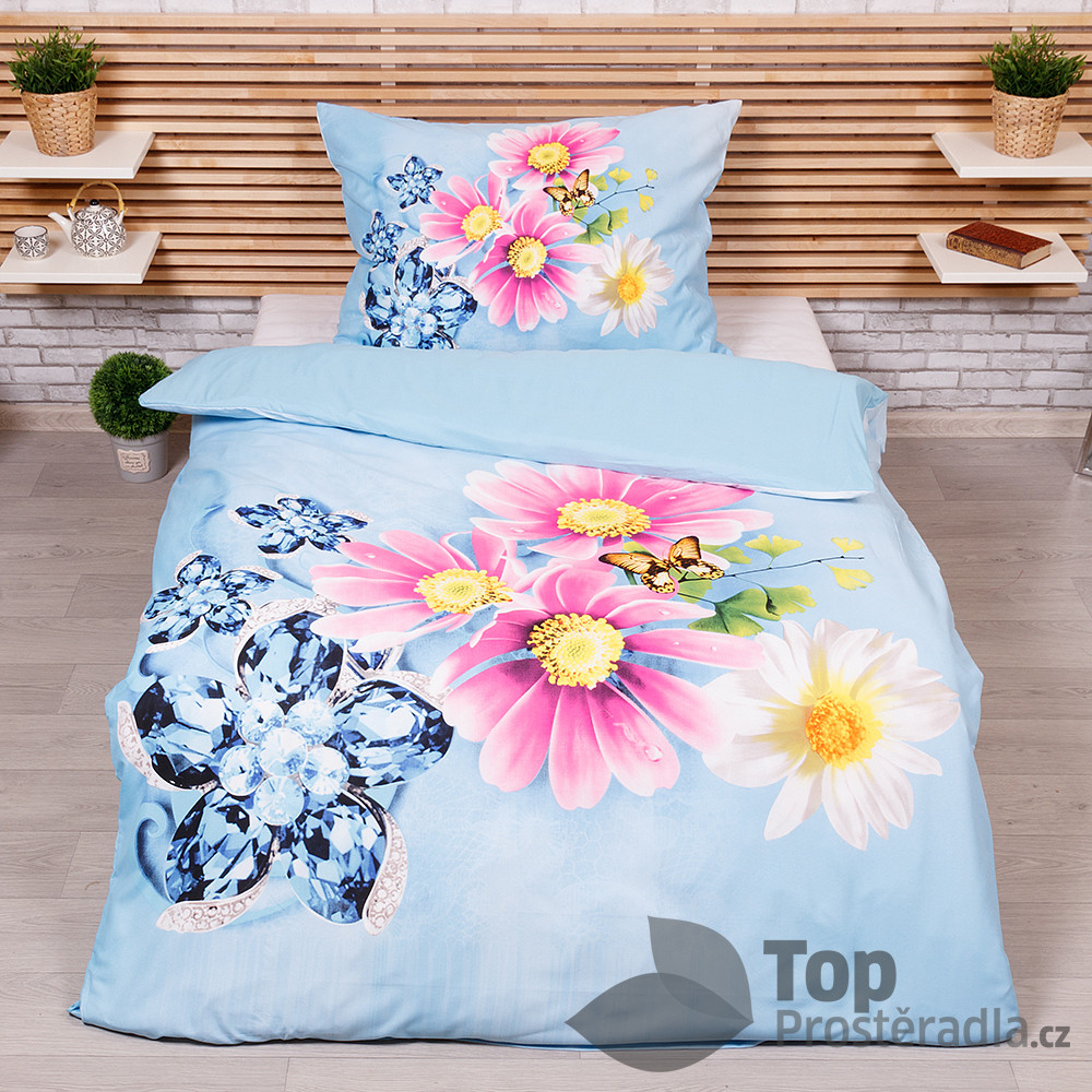 TP 3D povlečení 140x200+70x90 - Kopretiny v modrém