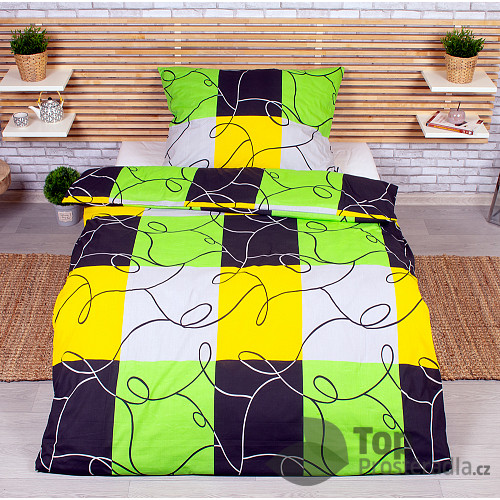 Polybavlněné povlečení DeLuxe 140x200+70x90 Limetkové šachy