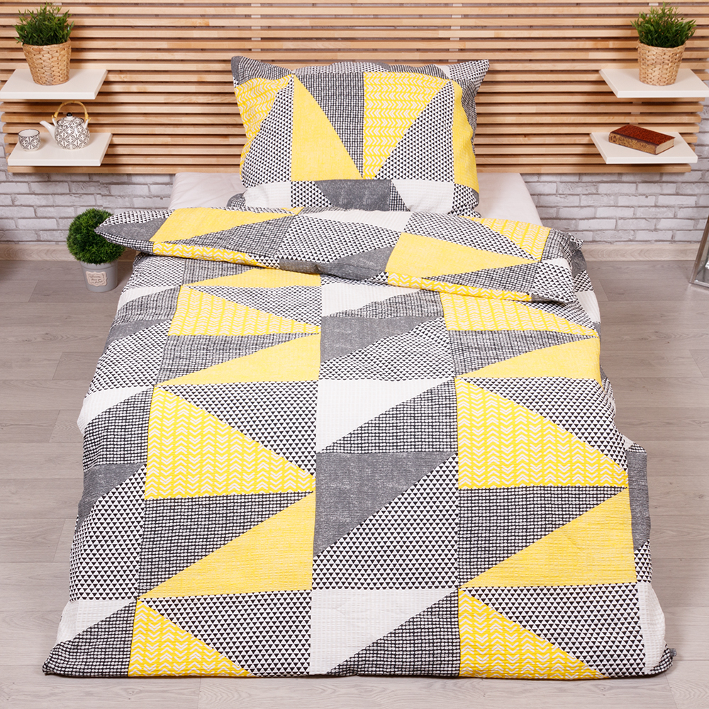 Krepové povlečení 140x200+70x90 - Geometrie žlutá