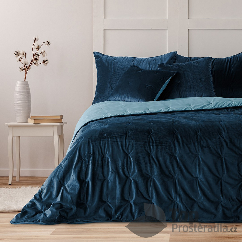 TP Oboustranný prošívaný přehoz na postel DAISY 220x240 - Tmavě modrý/světle modrý