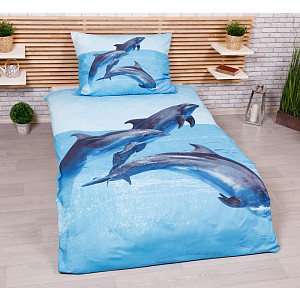3D povlečení 140x200+70x90 - Dolphins