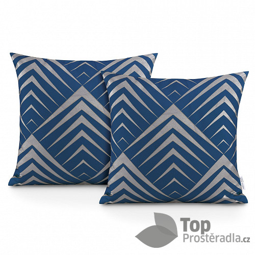 Set sada povlaků na polštáře OXFORD PIRAMIDES 45x45 2ks - Tmavě modrá + 2ks polštáře