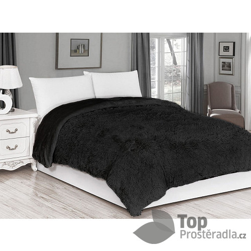 Luxusní deka s dlouhým vlasem 230x200 - Černá