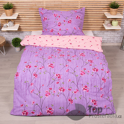 Prodloužené bavlněné povlečení 140x220+70x90 Fleur fialová
