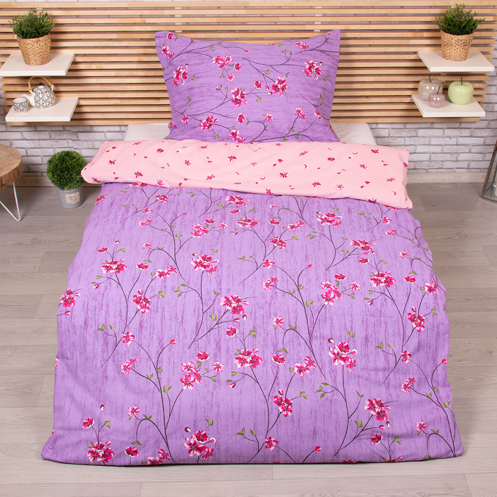 Prodloužené bavlněné povlečení 140x220+70x90 Fleur fialová