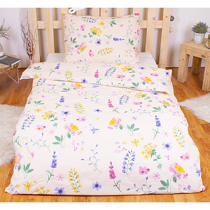 Prodloužené bavlněné povlečení 140x220+70x90 Flora meruňková