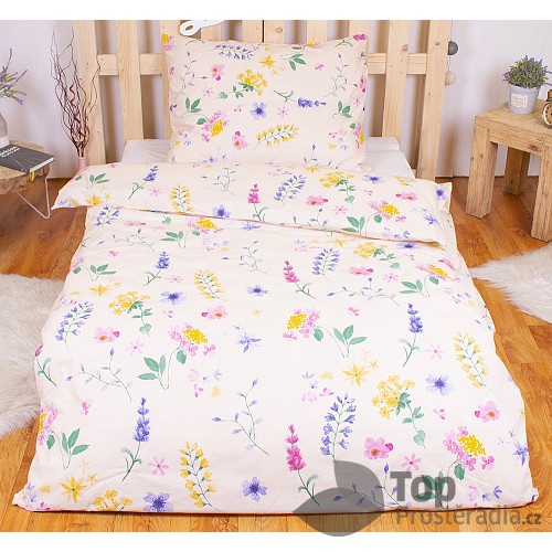 Prodloužené bavlněné povlečení 140x220+70x90 Flora meruňková