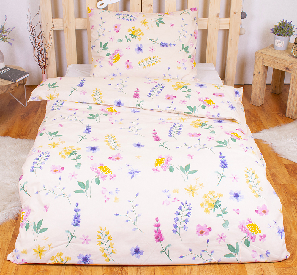 TP Prodloužené bavlněné povlečení 140x220+70x90 - Flora meruňková