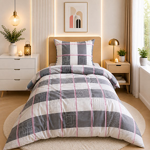 Prodloužené bavlněné povlečení 140x220+70x90 Obdélník šedý