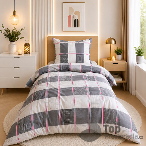 Prodloužené bavlněné povlečení 140x220+70x90 Obdélník šedý