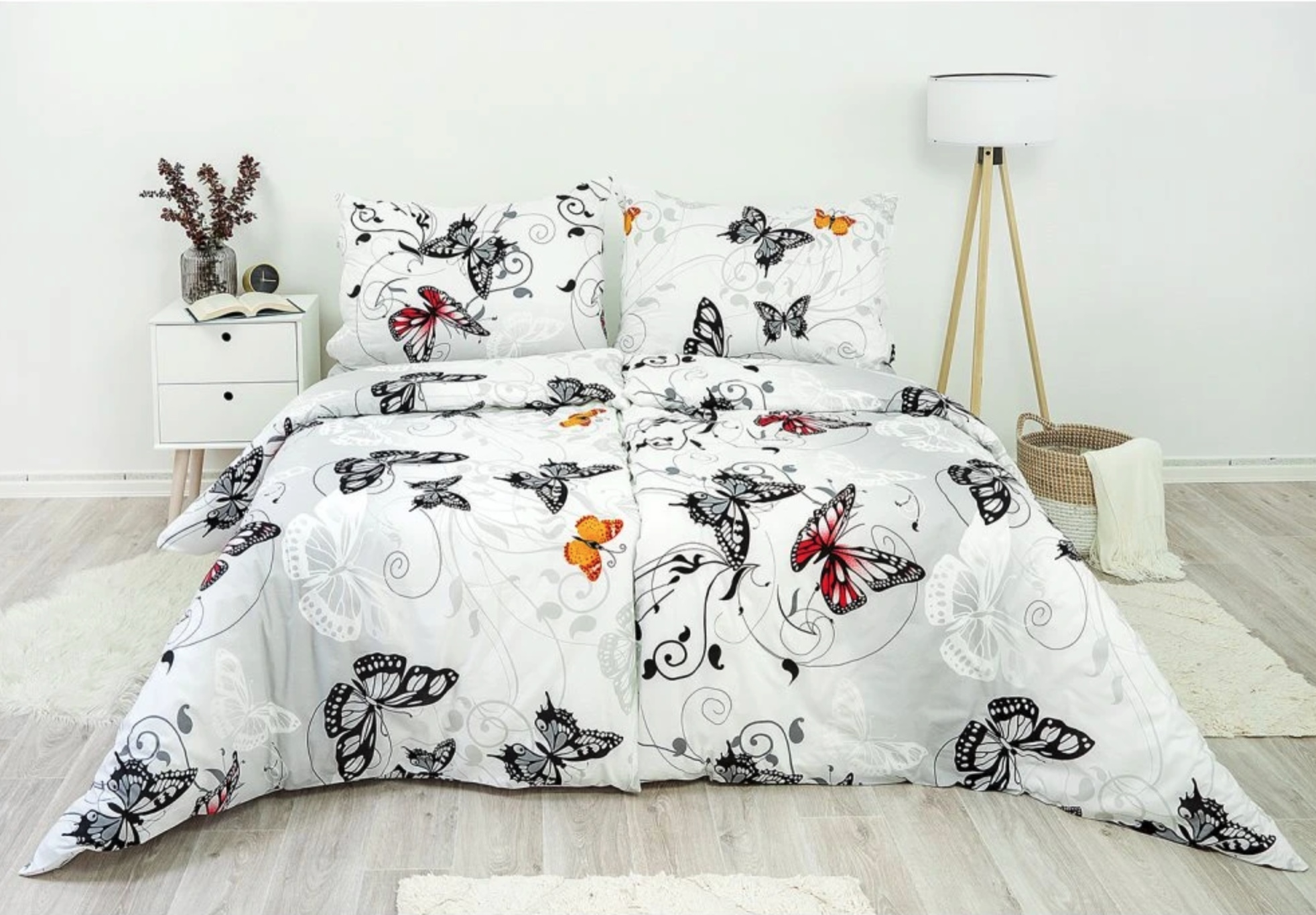 TP Prodloužené krepové povlečení 140x220+70x90 - Motýl bílý