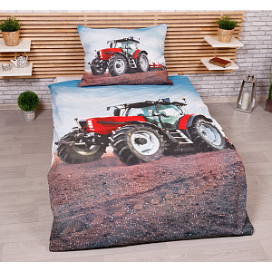 Bavlněné povlečení 140x200+70x90 Traktor Red (ve tmě svítí)