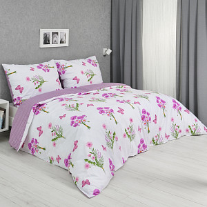 Prodloužené bavlněné povlečení 140x220+70x90 Jaro fialové