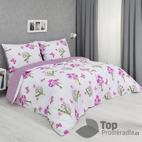 Prodloužené bavlněné povlečení 140x220+70x90 Jaro fialové