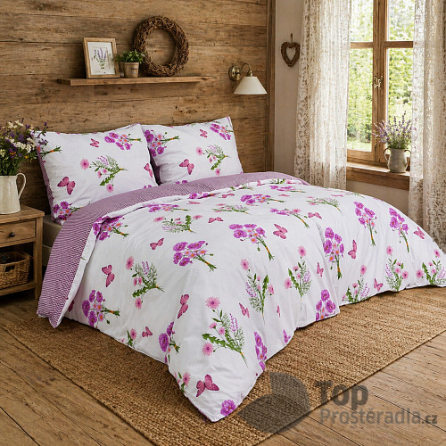 Prodloužené bavlněné povlečení 140x220+70x90 Jaro fialové