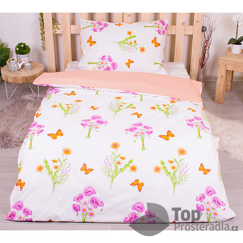 Prodloužené bavlněné povlečení 140x220+70x90 Motýlí louka malá