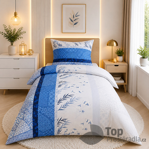 Prodloužené bavlněné povlečení 140x220+70x90 Naďa modrá