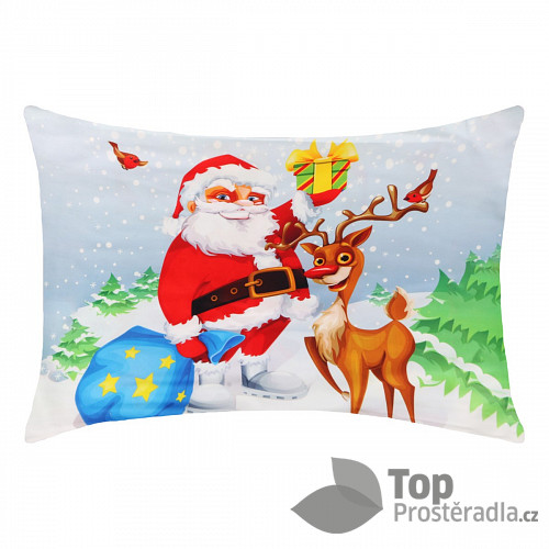 Povlak na polštářek s vánočním motivem 40x60 Santa s Rudolfem