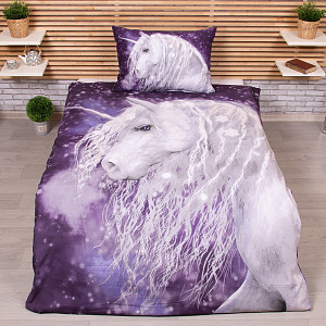 Bavlněné povlečení 140x200+50x70 Unicorn Purple
