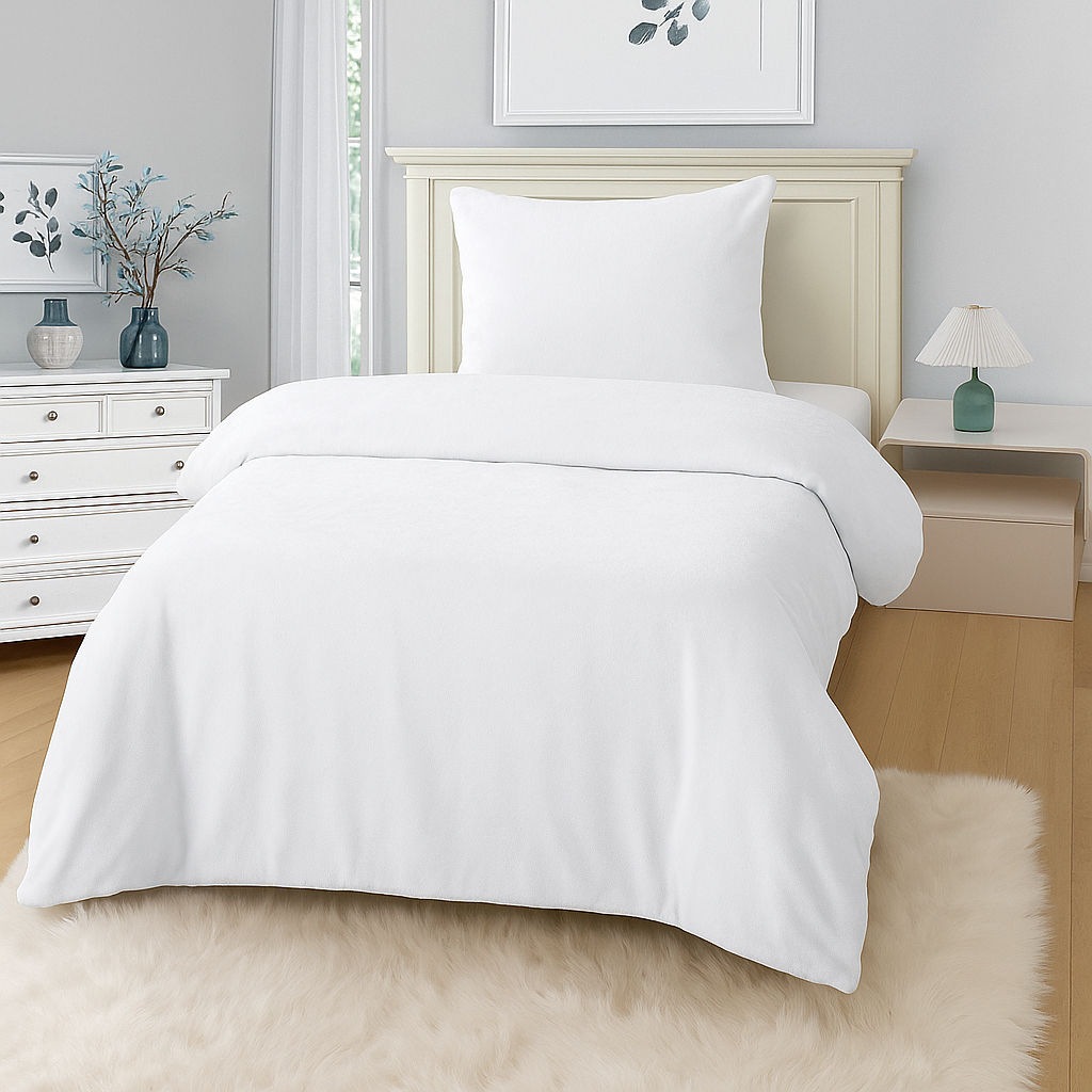 Jednobarevné prodloužené bavlněné povlečení 140x220+70x90 - Bílé