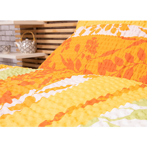 Krepové povlečení PREMIUM 140x200+70x90 - Pruhy s květinovým vzorem oranžové