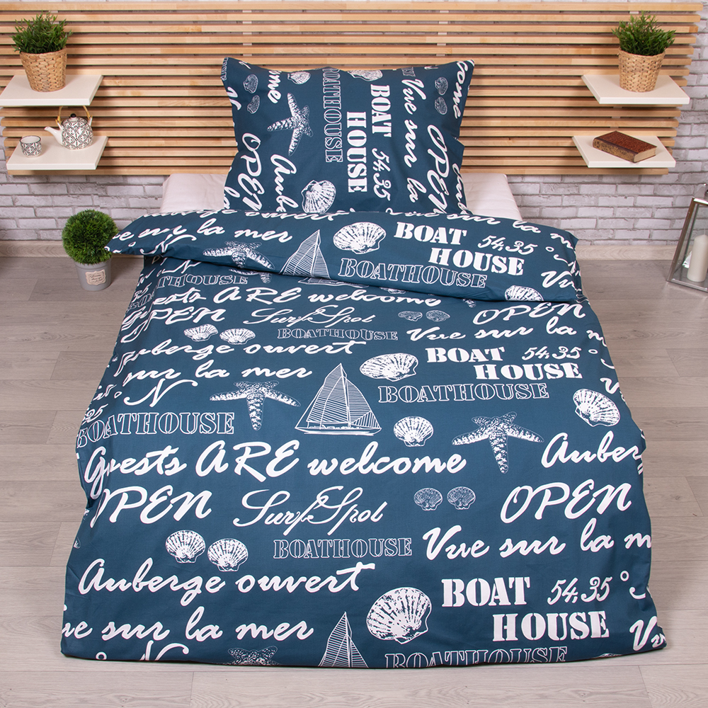 Bavlněné povlečení 140x200+70x90 - Lodě modré