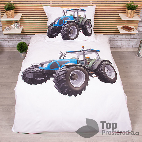 3D povlečení 140x200+70x90 Traktor blue