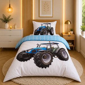 3D povlečení 140x200+70x90 Traktor blue