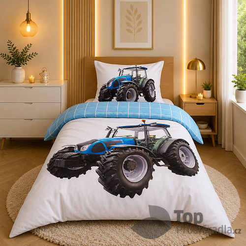 3D povlečení 140x200+70x90 Traktor blue