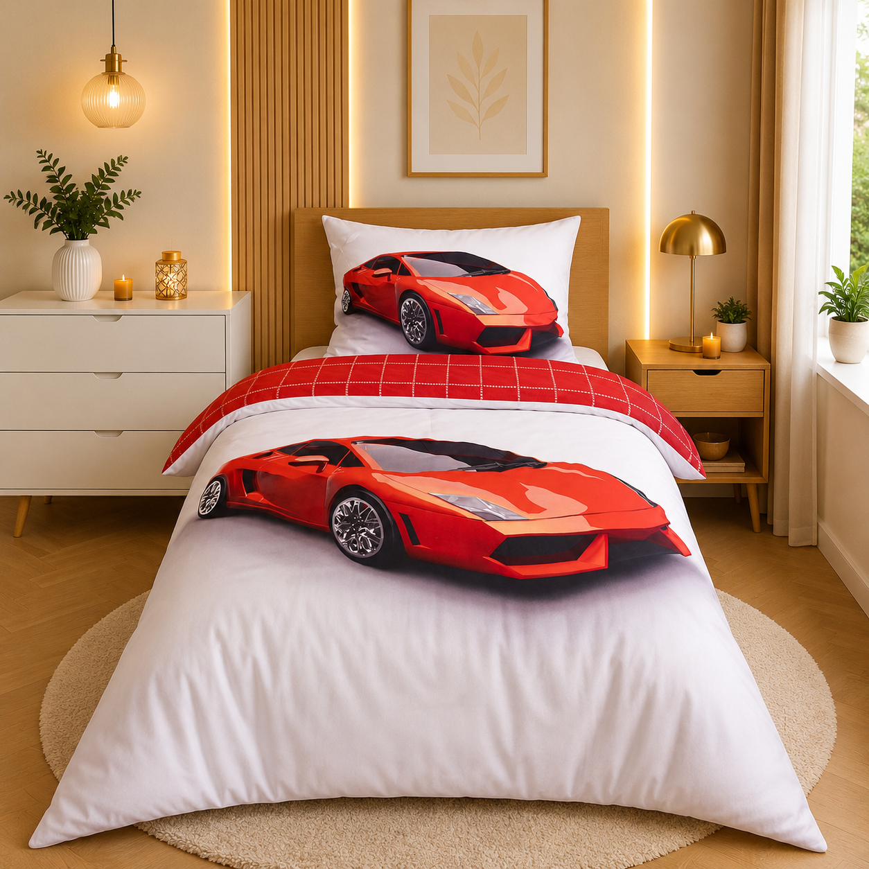 Levně TP 3D povlečení 140x200+70x90 - Red car